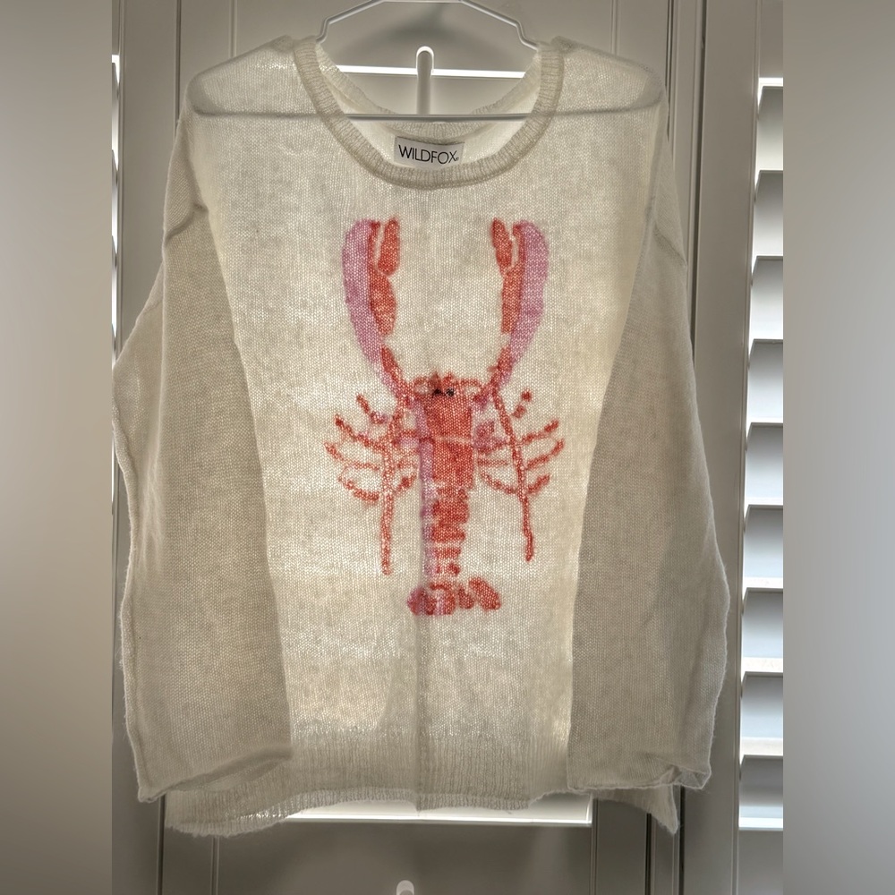 Wildfox Ivory Sweater with Pink Lobster Motif